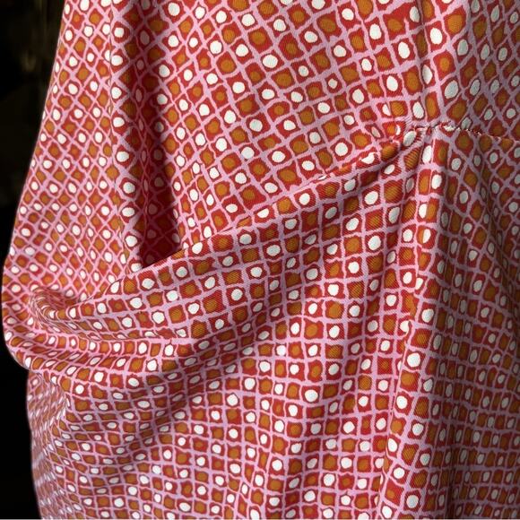 J McLaughlin Pink Orange Geometric Ruched Catalina Cloth Short Sleeve Dress Sz S - Picture 3 of 9